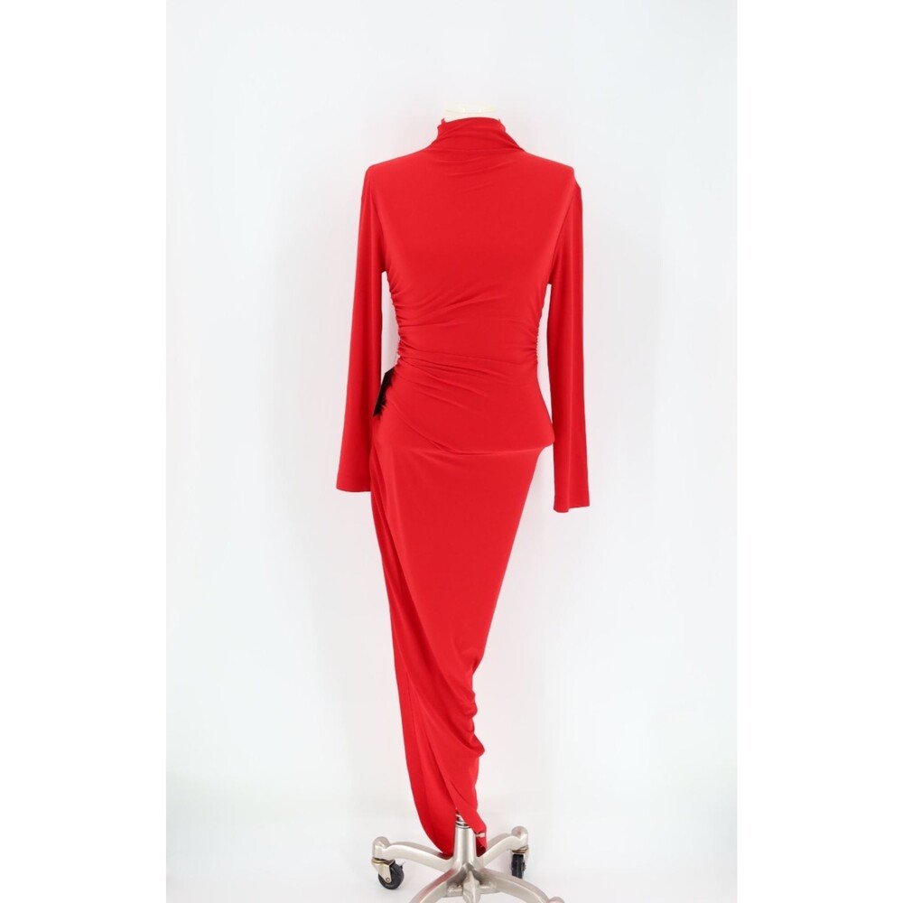 Norma Kamali Long Sleeve Turtle Neck Side Drape Gown Tiger Red Women Size XS